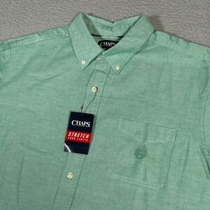 Chaps Shirt Mens XL Green Stretch Oxford Button Down Pocket Logo Casual New